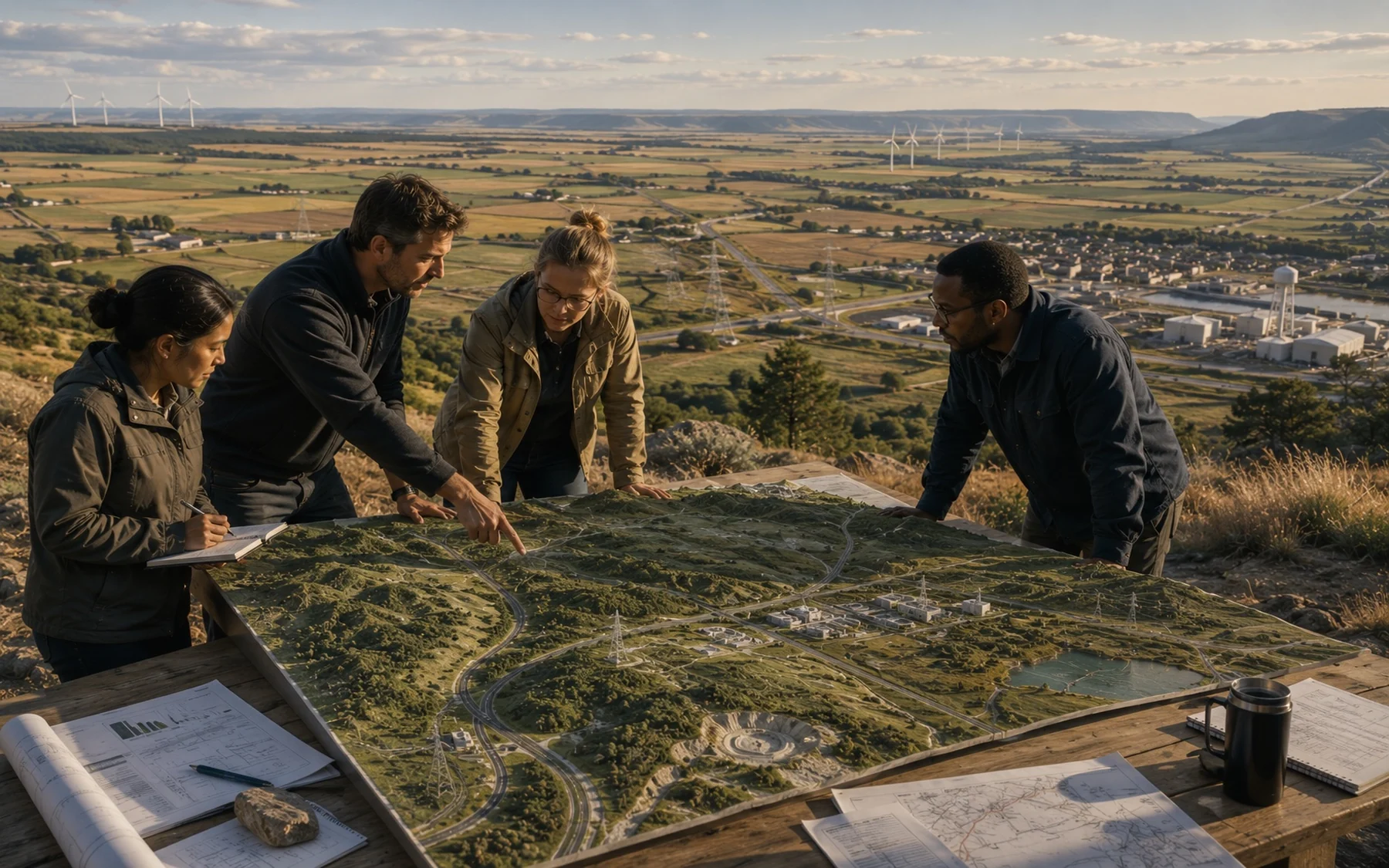 Engineers reviewing an advanced systems model